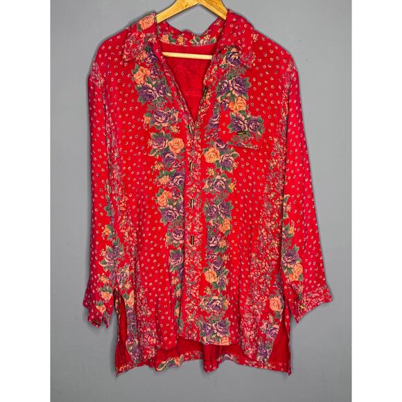 Unbranded Red/Purple & Green Women's Long Sleeve Button Down Blouse. - Picture 2 of 5